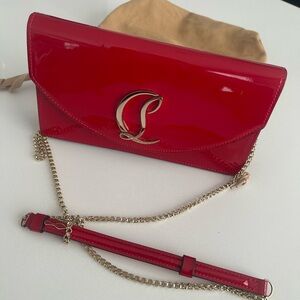 Christian Louboutin Loubi54 Red Patent Leather Clutch with Gold Chain
